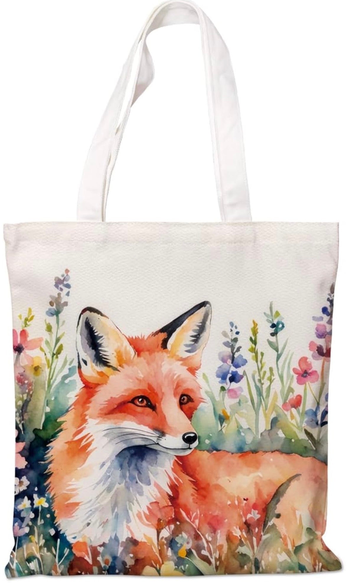 Fox Print Flower Animal Lover Wildlife Tote Bag Canvas Gift Farmer Gardener