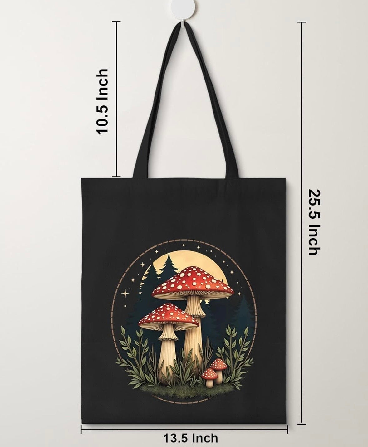 Black Mushroom Fungi Print Tote Bag Canvas Gift Farmer Gardener