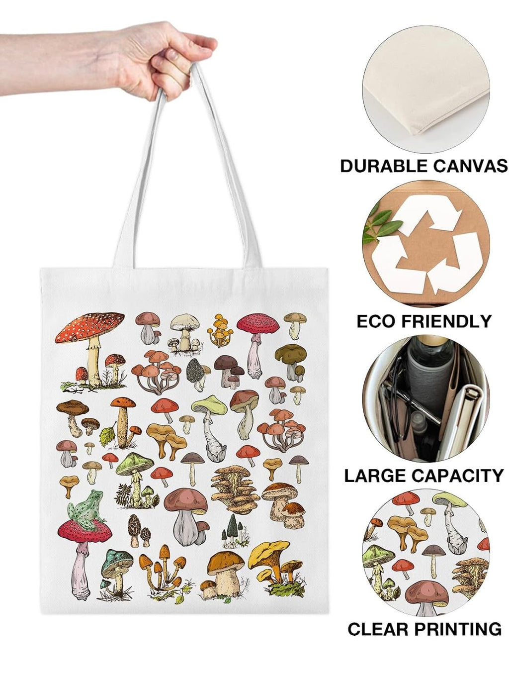 Mushroom Frog Fungi Print Tote Bag Canvas Gift Farmer Gardener